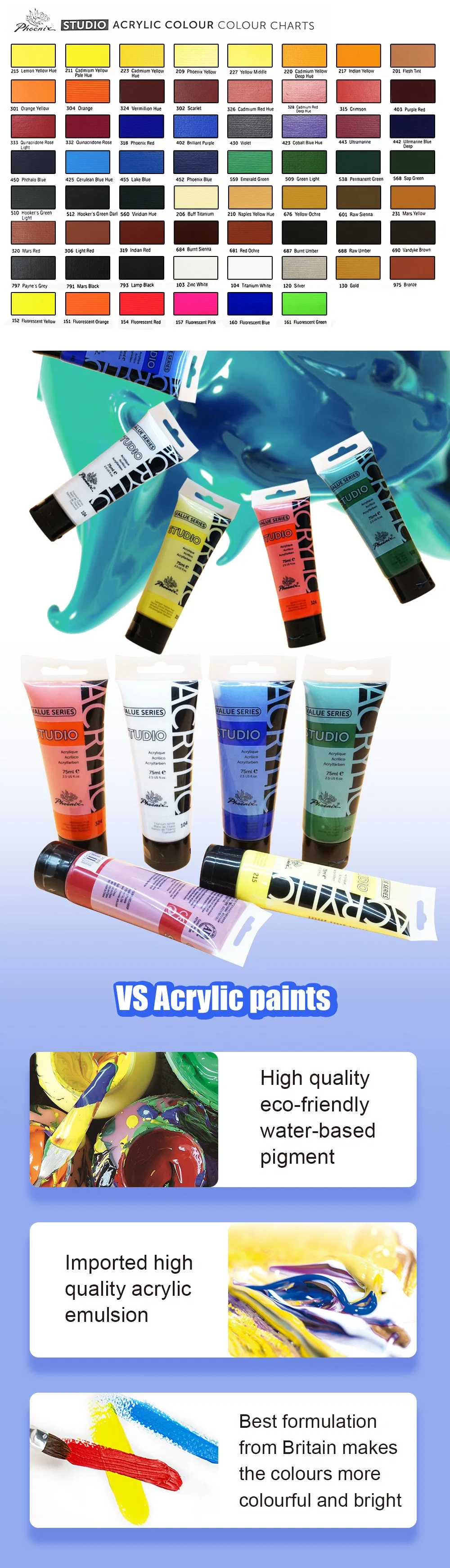 Hot Sale Acrylic Paint Colors 500ml Studio Acrylic Color for Students